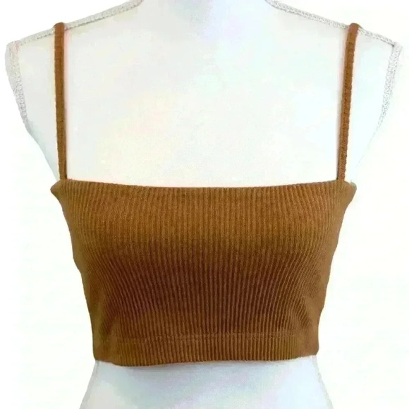Raised by Water Brown Ribbed Bandeau Crop Top Stretch Fabric Size XS - Picture 1 of 5